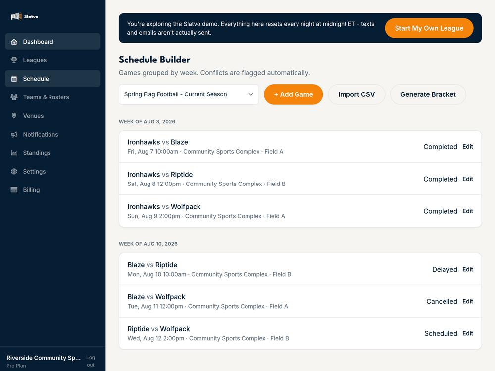 Schedule Builder in the Slatvo dashboard